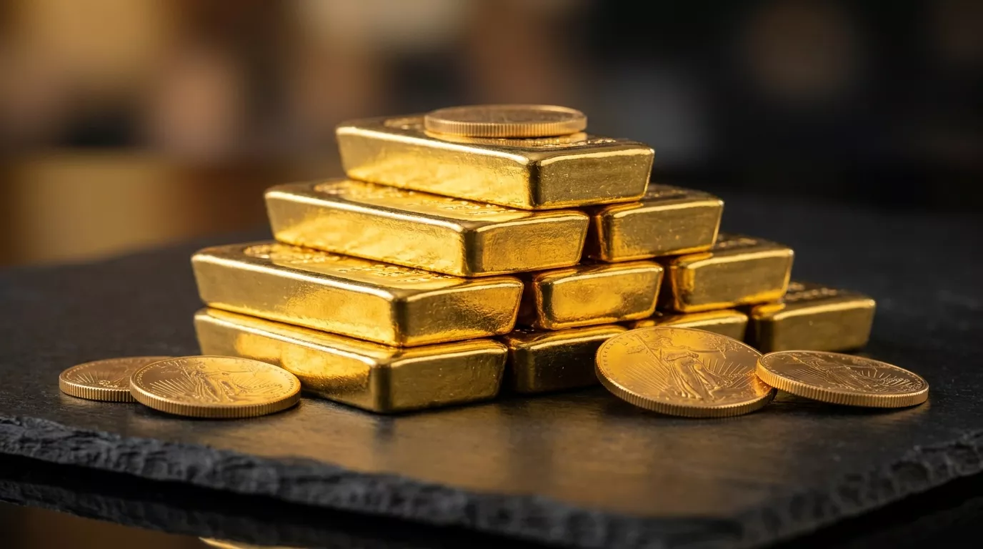Stacked gold bars and bullion coins representing a tangible store of value